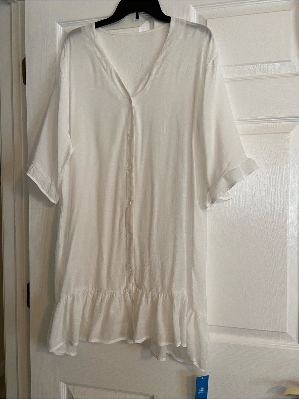 Cupshe White Button-Front Ruffle-Hem Tunic